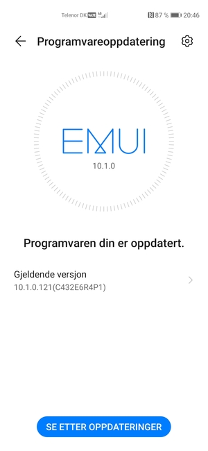 Hvis telefonen din er oppdatert, vil du se følgende skjermbilde