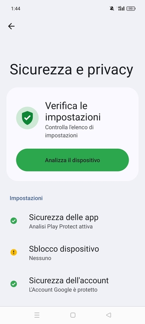 Per attivare il blocco dello schermo, vai al menu Sicurezza e privacy e seleziona Sblocco dispositivo