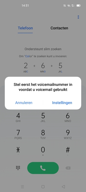 Als uw voicemail niet geïnstalleerd is, selecteert u Instellingen