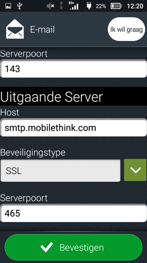 Scroll naar beneden en voer Exchange serveradres in. Selecteer Bevestigen