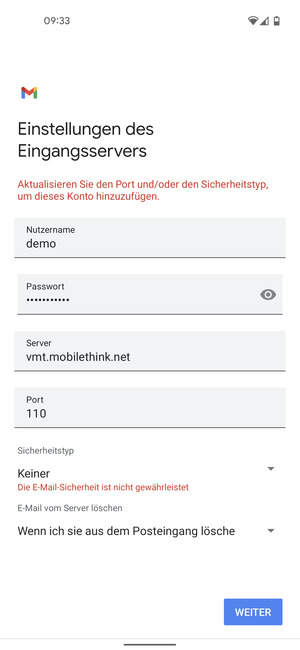 Wählen Sie WEITER