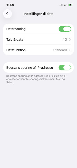 Slå Dataroaming til eller fra