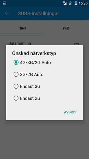 Välj Endast 2G / Endast GSM för att aktivera 2G