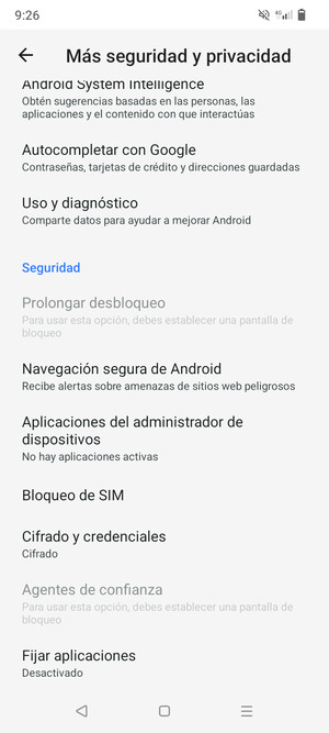 Desplácese y seleccione Bloqueo de SIM
