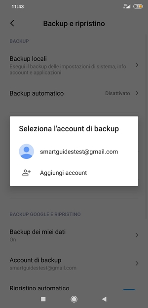 Seleziona il tuo account di backup