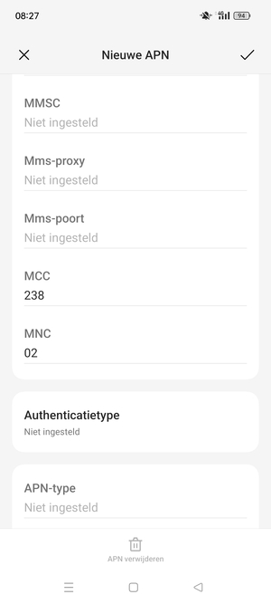 Scroll naar beneden en voer internetgegevens in