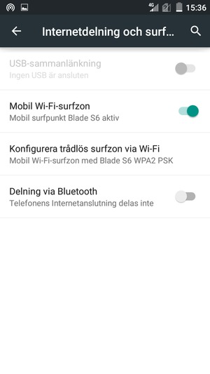 Din telefon har nu ställts in för att kunna användas som ett modem