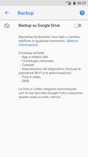 Attiva Backup su Google Drive