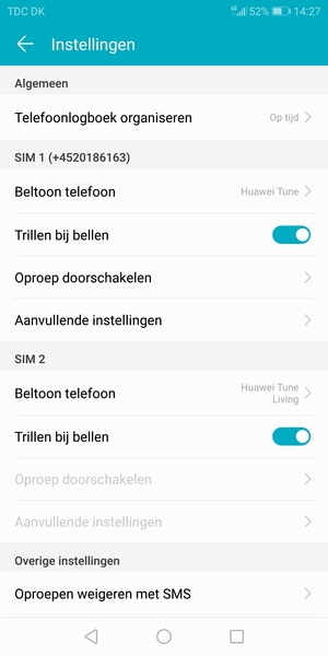 Scroll naar SIM 1 of SIM 2 en selecteer Aanvullende instellingen