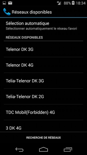 Sélectionnez un opérateur réseau dans la liste