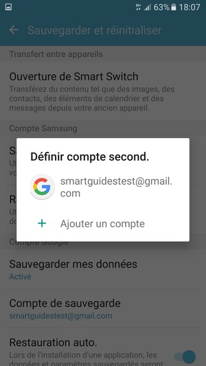 Sélectionnez votre compte de sauvegarde