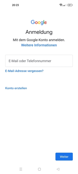 Geben Sie Ihre Gmail Adresse ein und wählen Sie Weiter