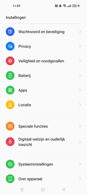 Scroll naar en selecteer Wachtwoord en beveiliging