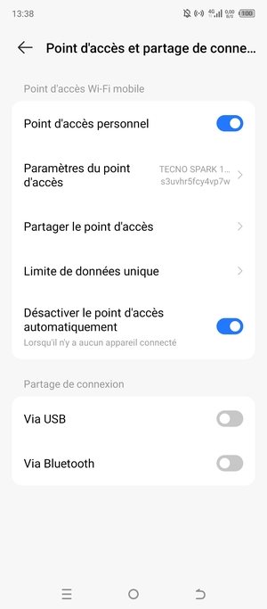 Votre téléphone est maintenant configuré pour être utilisé comme modem