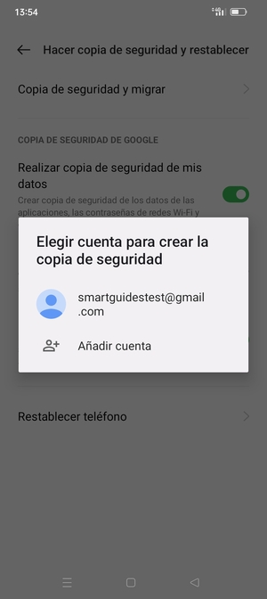 Seleccione su cuenta de copia de seguridad
