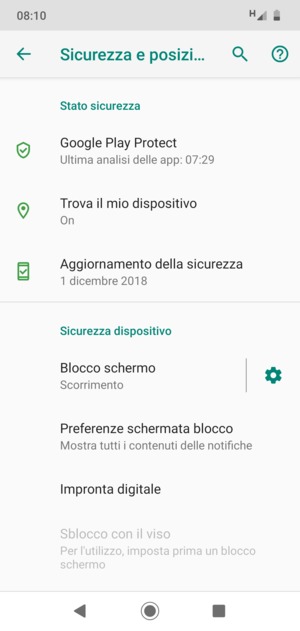 Per attivare il blocco dello schermo, vai al menu Sicurezza e posizione e seleziona Blocco schermo