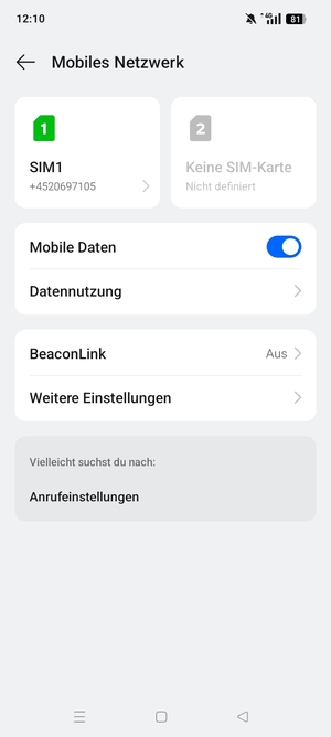 Wählen Sie SIM1 oder SIM2