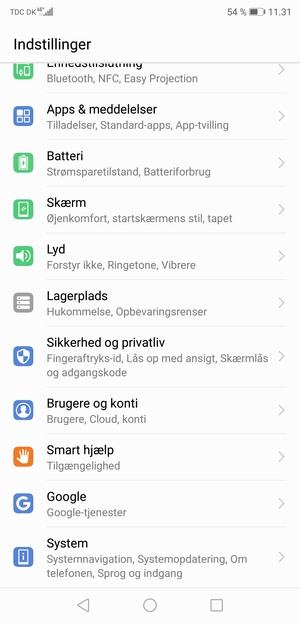 Scroll til og vælg Sikkerhed og placering / Sikkerhed og privatliv