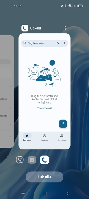 Vælg Luk alle for at lukke alle åbne apps