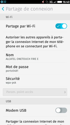 Votre téléphone est maintenant configuré pour être utilisé comme modem