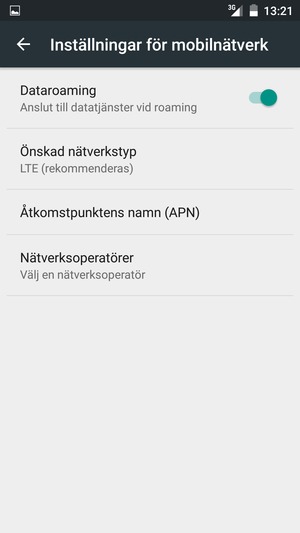 Slå på eller stäng av Dataroaming
