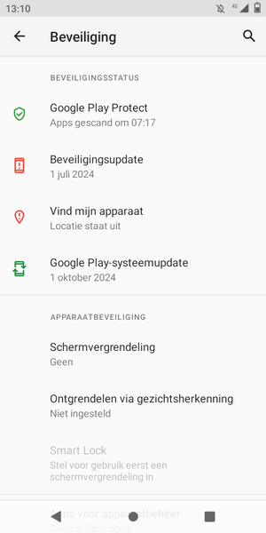 Om uw schermvergrendeling te activeren, ga naar het Beveiliging-menu en selecteer Schermvergrendeling