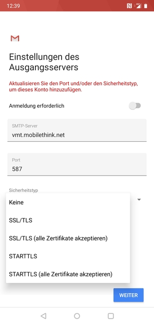 Wählen Sie Keine und WEITER