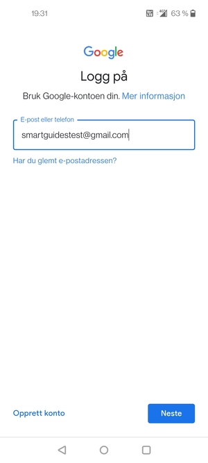 Skriv inn din Gmail-adresse og velg Neste