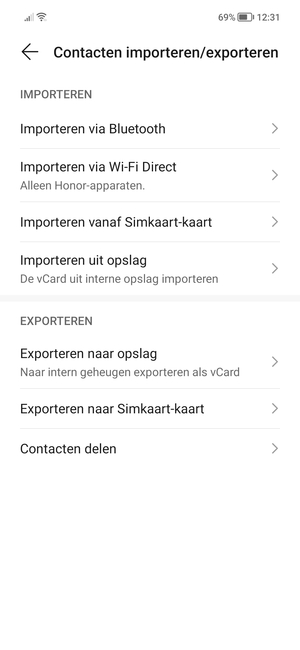Selecteer Importeren vanaf Simkaart