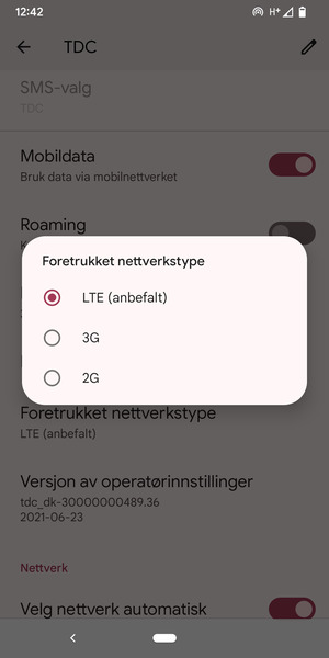 Velg ønsket alternativ