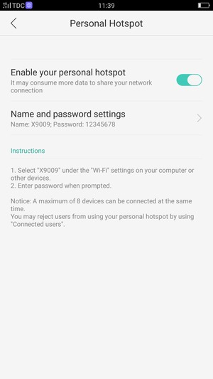 Your phone is now set up for use as a modem