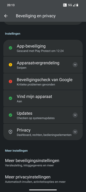 Scroll naar en selecteer Meer beveiligingsinstellingen