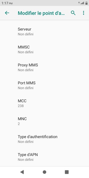 Faites défiler vers le bas et saisissez les informations Internet