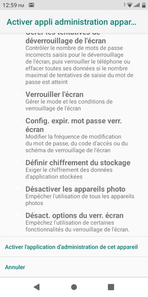 Faites défiler et sélectionnez Activer l'application d'administration de cet appareil