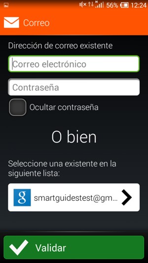 Introduzca su dirección de correo electrónico y contraseña. Seleccione Validar
