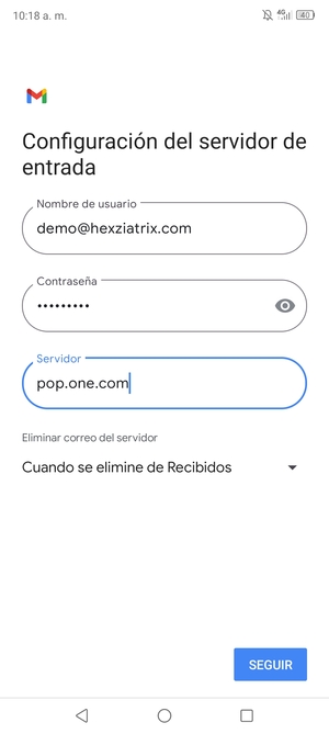 Introduzca Nombre de usario y la dirección de servidor entrada. Seleccione SEGUIR