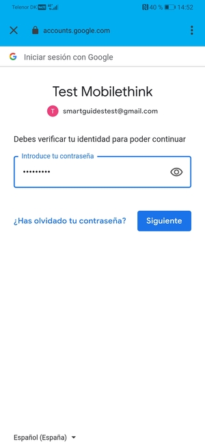 Introduzca su contraseña de Gmail y seleccione Siguiente