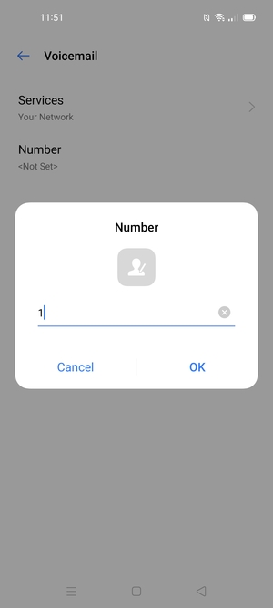 Enter the Voicemail number and select OK
