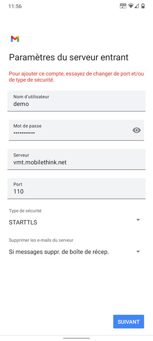 Sélectionnez Type de sécurité