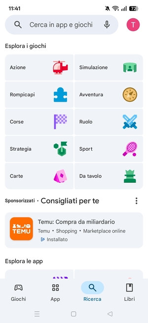 Seleziona la barra di ricerca