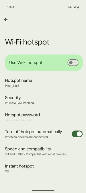 Select Hotspot password