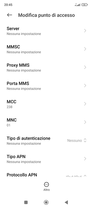 Scorri verso il basso e inserisci le informazioni degli MMS