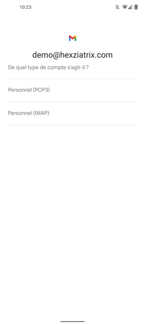 Sélectionnez Personnel (POP3) ou Personnel (IMAP)