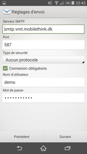Saisissez l'adresse du serveur sortant
