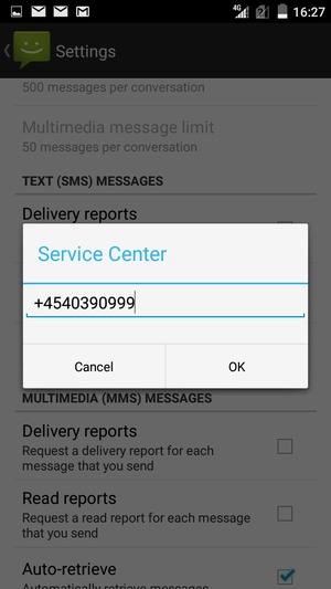Enter the Service Center number and select OK