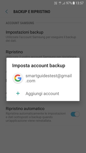 Seleziona il tuo account di backup