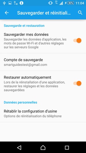 Activer Sauvegarder mes données et sélectionnez Compte de sauvegarde