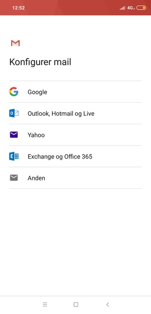 Vælg Exchange og Office 365