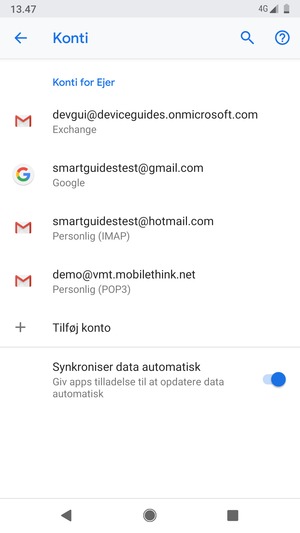 Vælg din Google konto