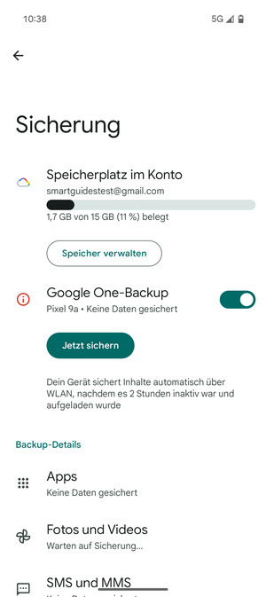Wählen Sie Speicherplatz im Konto